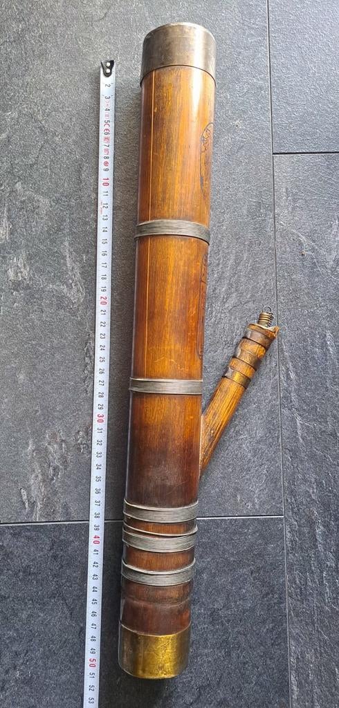 Antieke Chinese bamboe waterpijp (Bang) met gravures, Ophalen of Verzenden