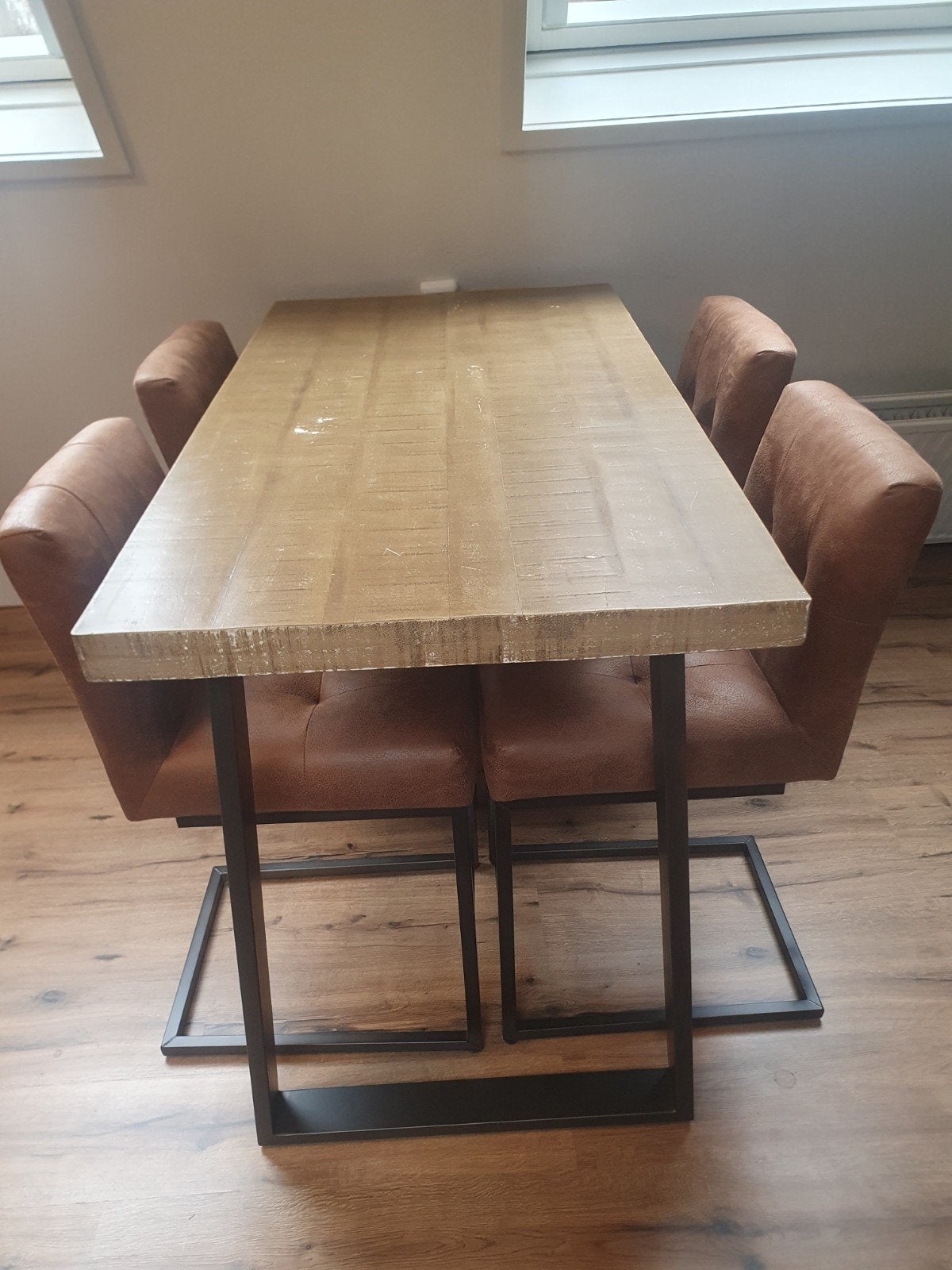 Industriële Bartafel met 4 ORO Dakota Barkrukken, Ophalen, Gebruikt, 90 cm of meer, 4 krukken