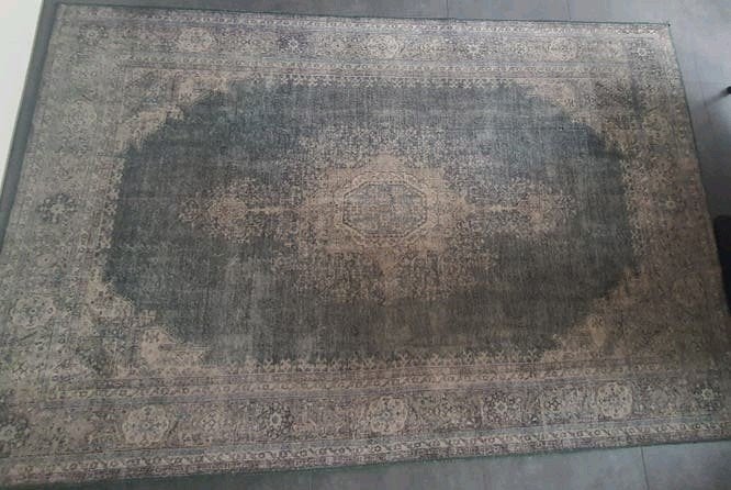 Vintage vloerkleed groen/beige/blauw, Huis en Inrichting, Stoffering | Vloerbedekking, Ophalen, Nieuw, Minder dan 10 m², Tapijt