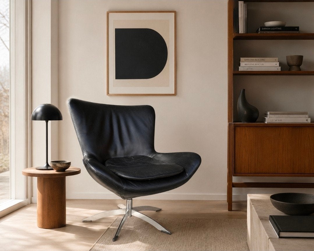 Vintage design draai fauteuil, Hjort Knudsen, Scandinavisch, Gebruikt, Vintage, Ophalen of Verzenden, Nvt