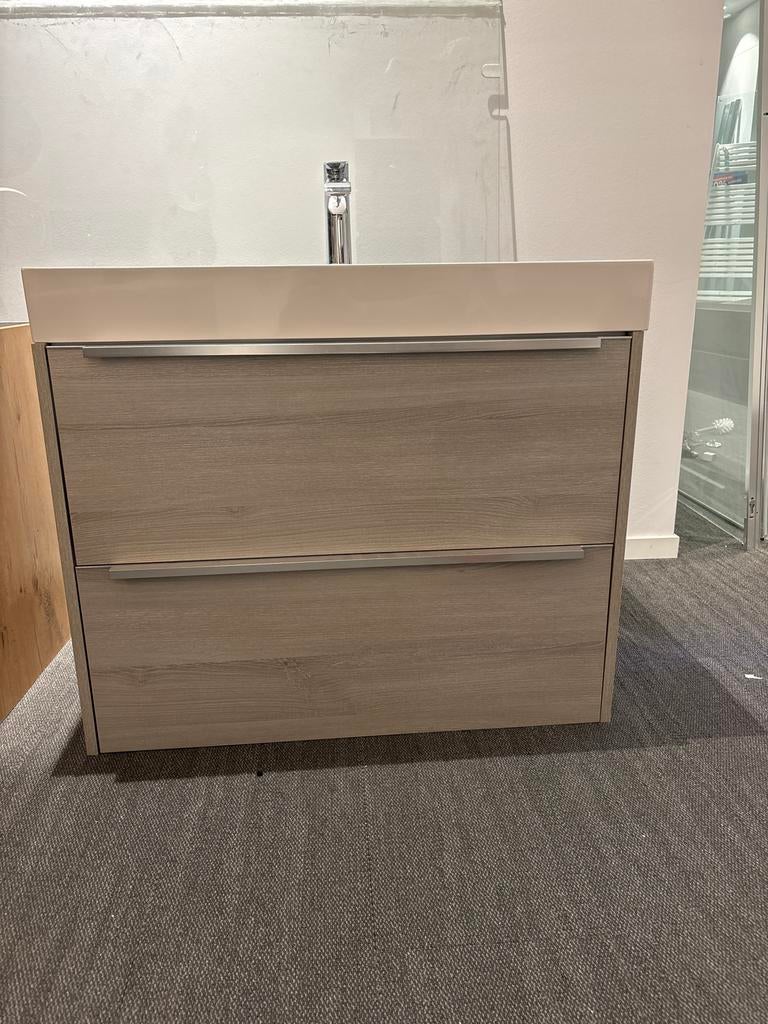 Wastafelmeubel 80 cm x 50 cm  met Hansgrohe kraan - Houtlook, Huis en Inrichting, Badkamer | Complete badkamers, Gebruikt, Ophalen