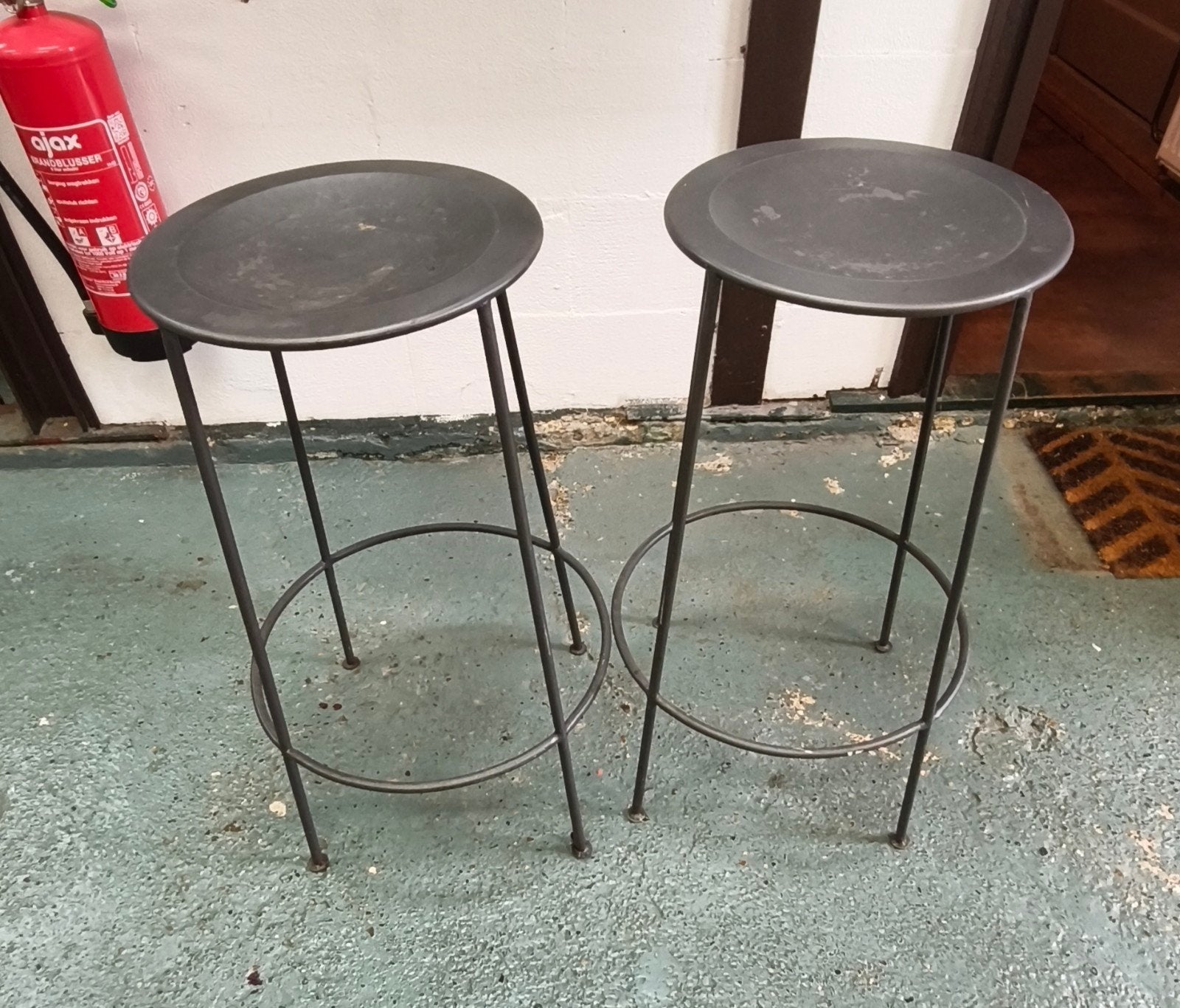 Smeedijzeren Industriële Barkrukken - Set van 2, Ophalen, Gebruikt, 60 tot 90 cm, Metaal