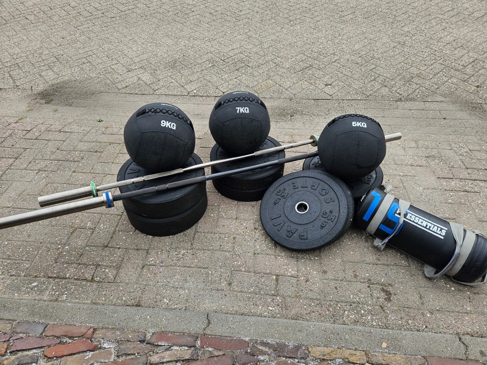 Complete Fitness Set: Halters, Gewichten, wall ballen, Ophalen of Verzenden, Gebruikt, Benen, Halterstangen