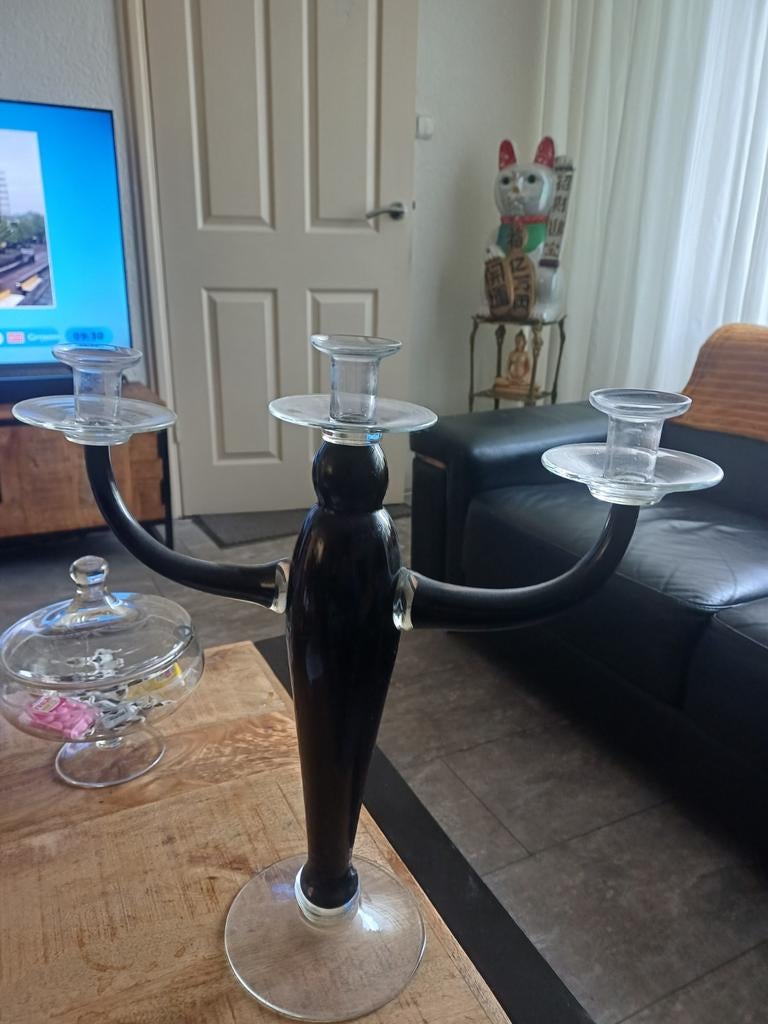 Oran grote glazen kandelaar mondgeblazen, Ophalen of Verzenden, Glas