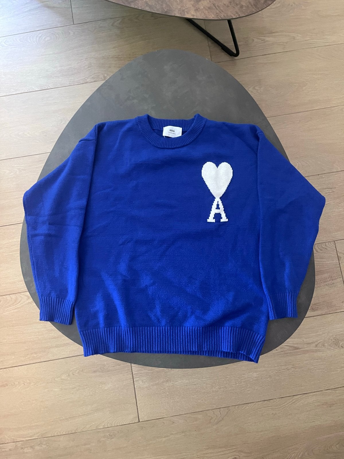 Ami Paris Trui Blauw met Wit Hart Logo - Maat M, Kleding | Dames, Verzenden, Zo goed als nieuw, Maat 36 (S), Blauw