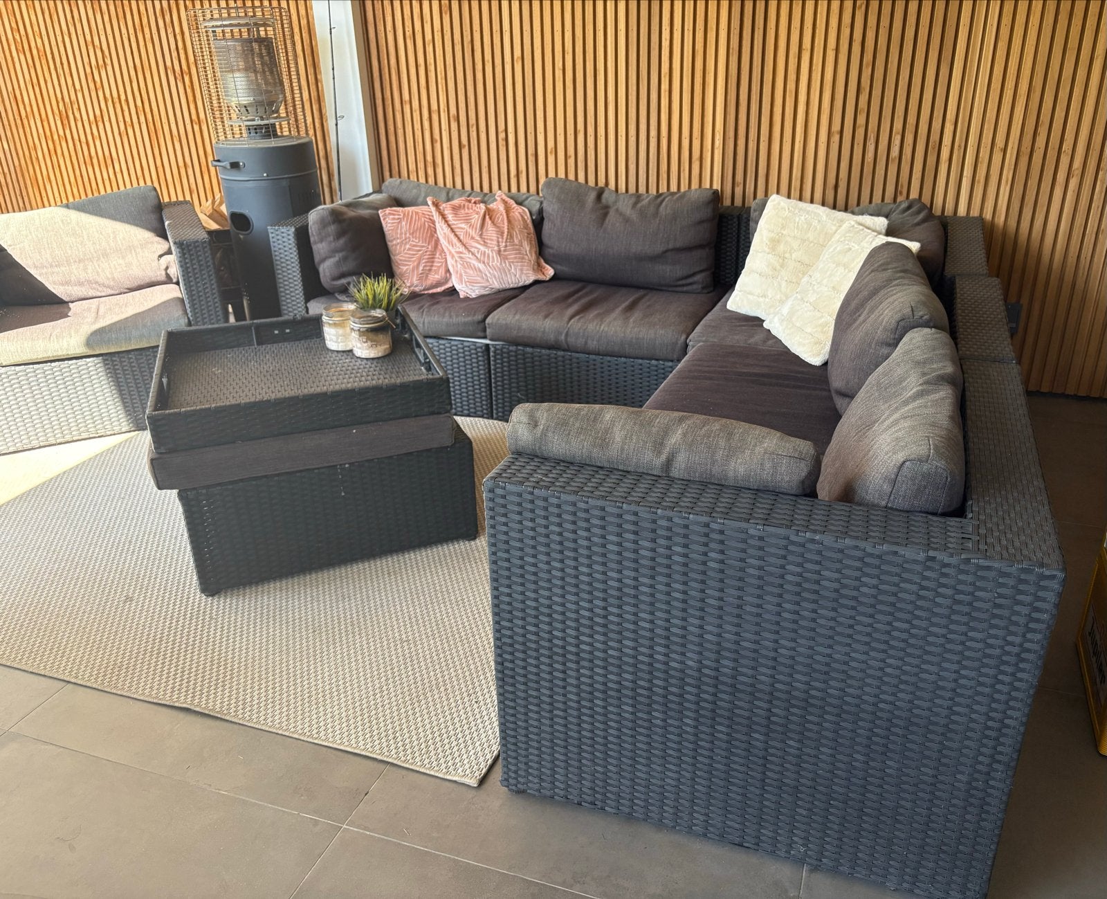 Comfortabele Wicker Loungeset - Zwart, Tuin en Terras, Tuinsets en Loungesets, Ophalen, Meer dan 8 zitplaatsen, Zo goed als nieuw