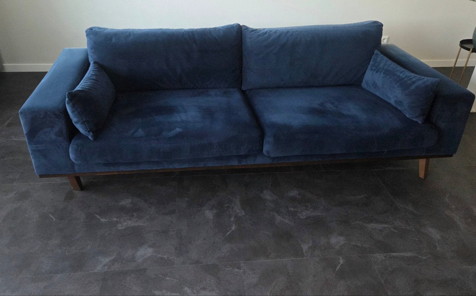 Gratis blauwe bank met hocker, Ophalen, Gebruikt, Tweepersoons, 75 tot 100 cm