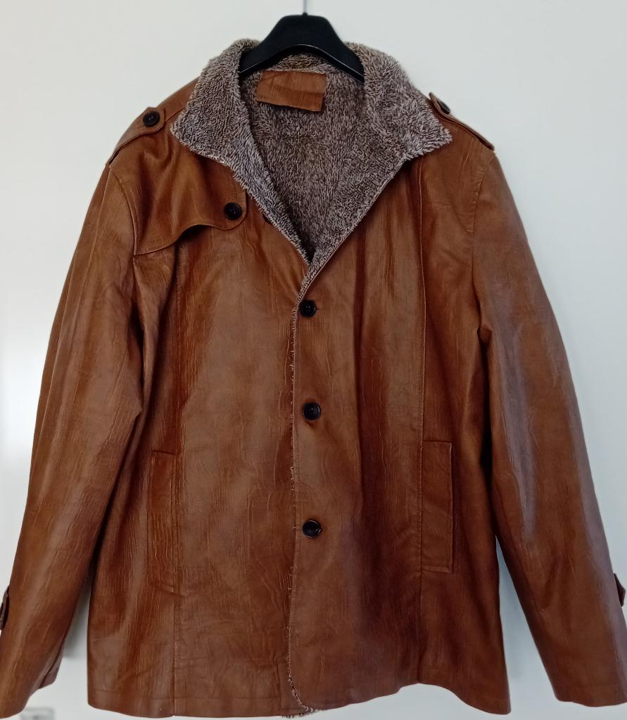 Jas,maat XXL,bruin,leather look,nieuw,teddy,stoer,man, Verzenden, Nieuw, Overige maten, Bruin