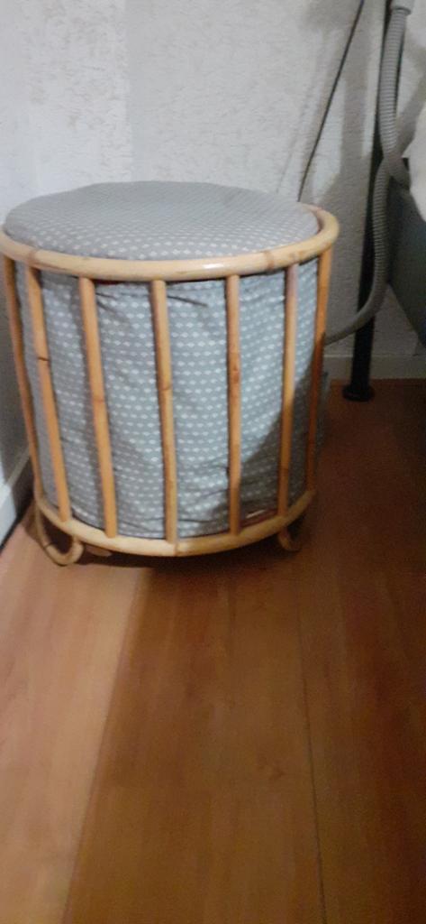 Vintage Rotan poef, Ophalen, Minder dan 50 cm, Gebruikt, Rond