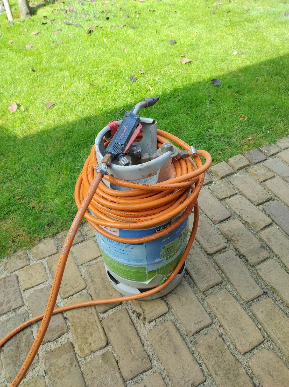 verfbrander met elektronische brander 13m. slang. met gasbus, Ophalen of Verzenden, Zo goed als nieuw, Onbekend
