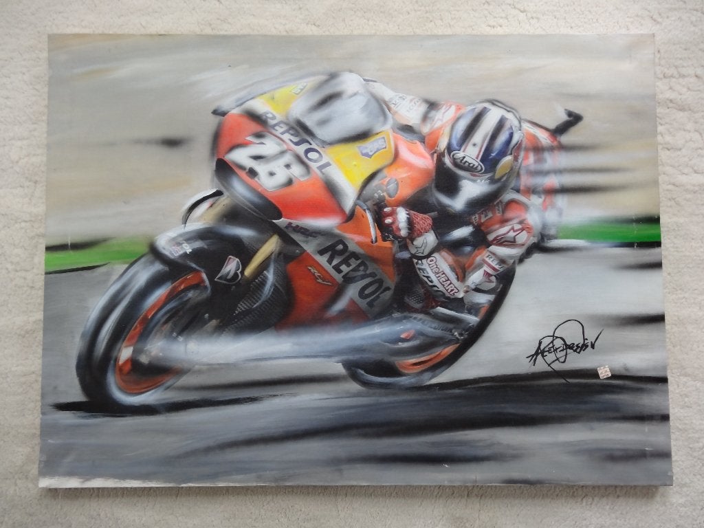 olieverfschilderij Dani Pedrosa 26 Alex Design HRC Honda, Verzamelen, Ophalen, Zo goed als nieuw, Motoren