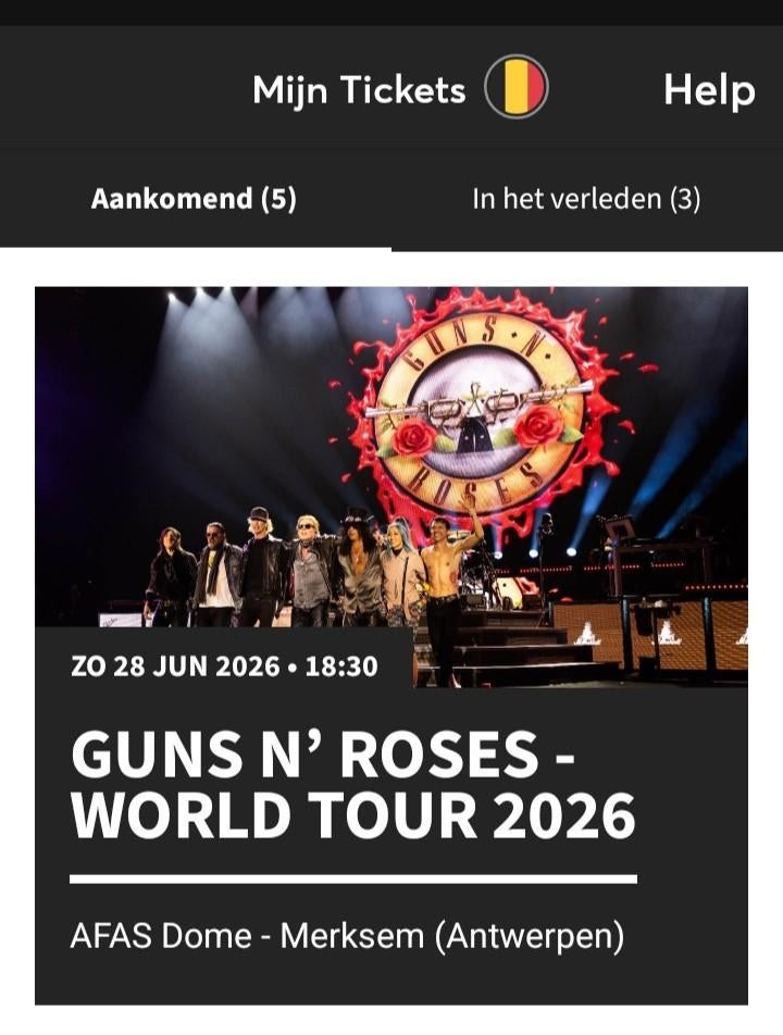 Ticket Guns N' Roses, Tickets en Kaartjes, Concerten | Rock en Metal, Eén persoon, Juni, Rock of Poprock