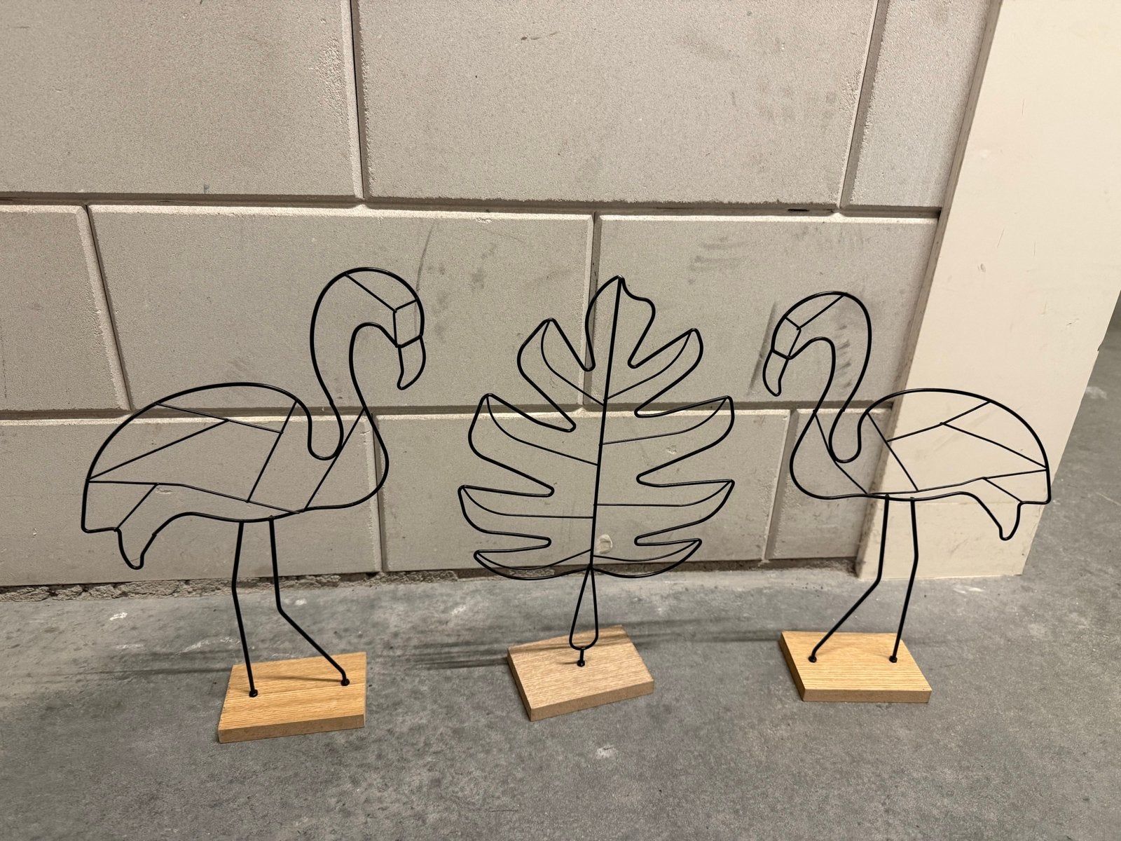 Decoratie flamingo en blad - set van 3, Ophalen, Zwart, Zo goed als nieuw, Metaal