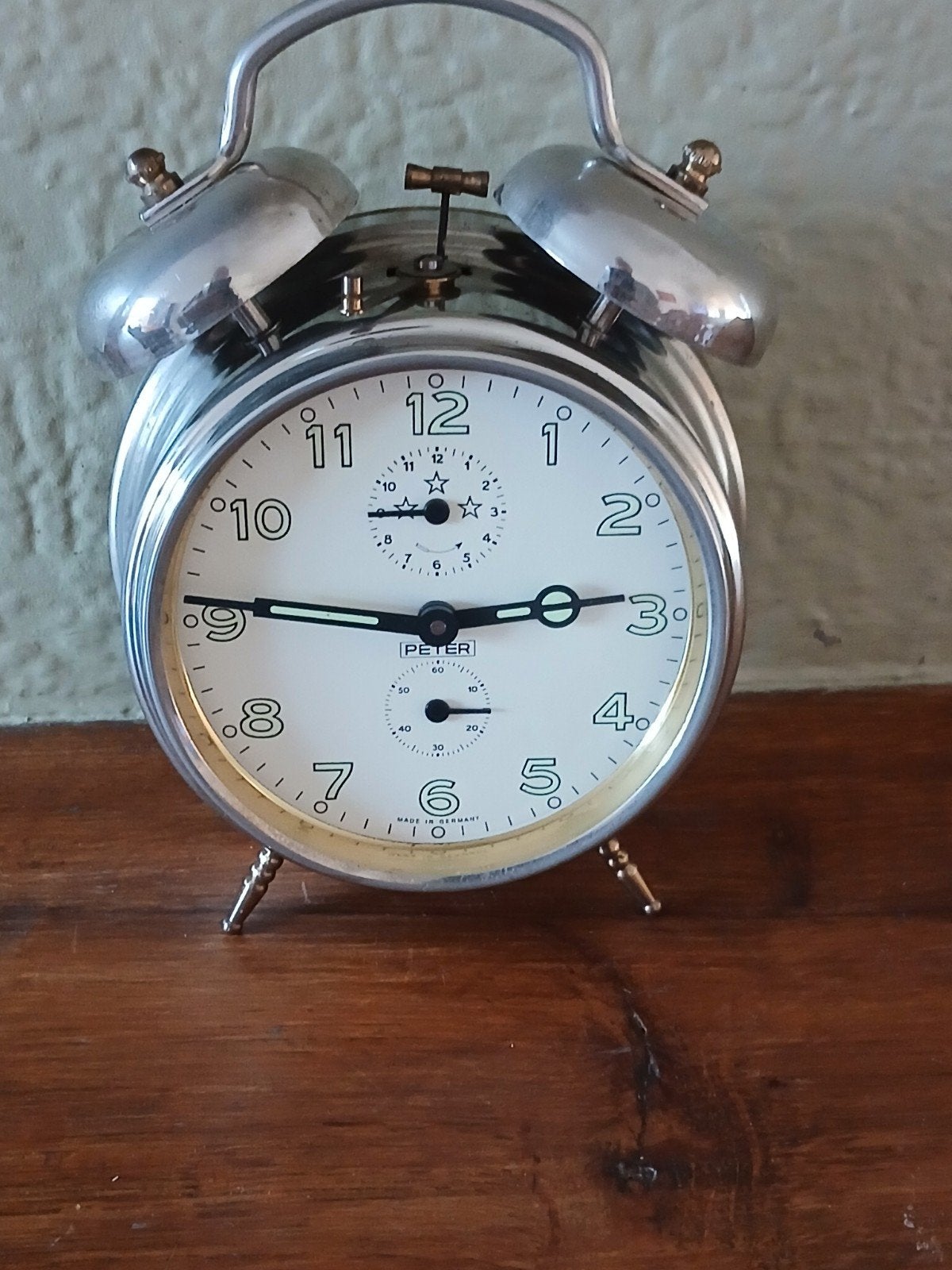 Vintage Peter Zilverkleurige Dubbele Bellen Wekker Jaren '50, Ophalen of Verzenden