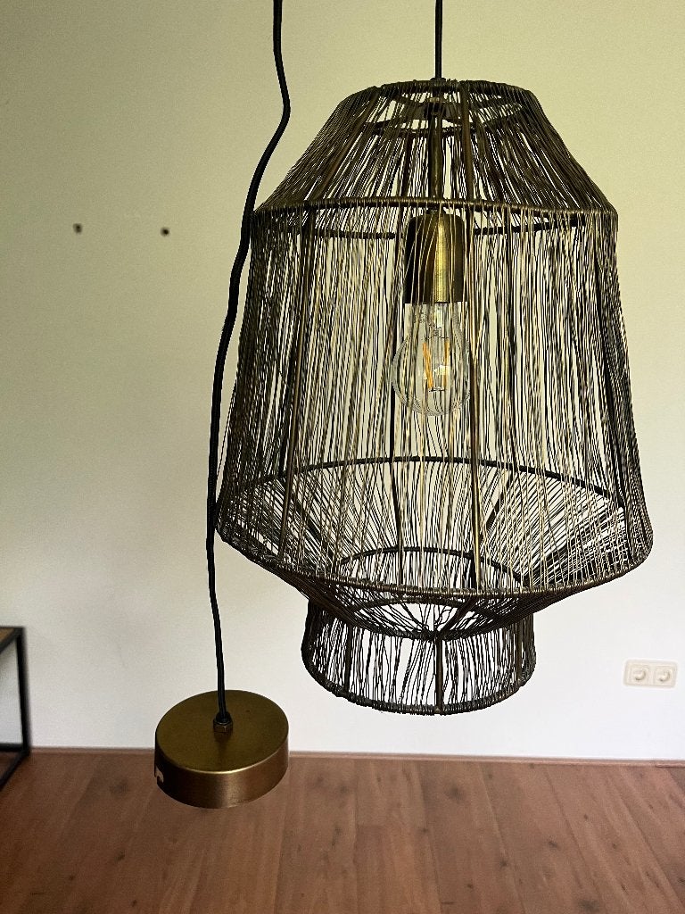 Industriële hanglamp met metalen draadkap, Ophalen, Zo goed als nieuw, Metaal, Industrieel