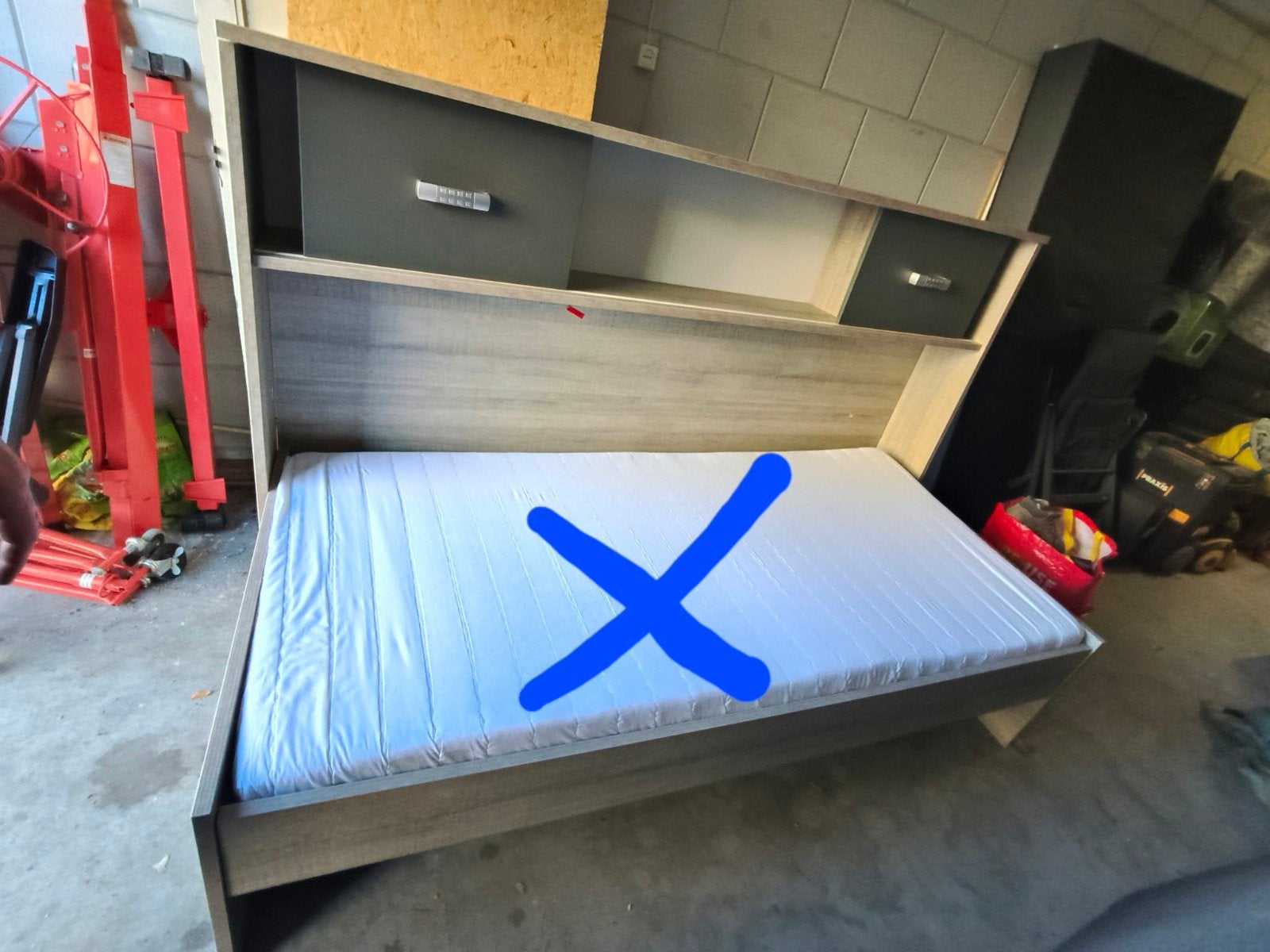 Eenpersoonsbed met opbergruimte en lattenbodem zonder matras, Ophalen, Gebruikt, 90 cm, 200 cm
