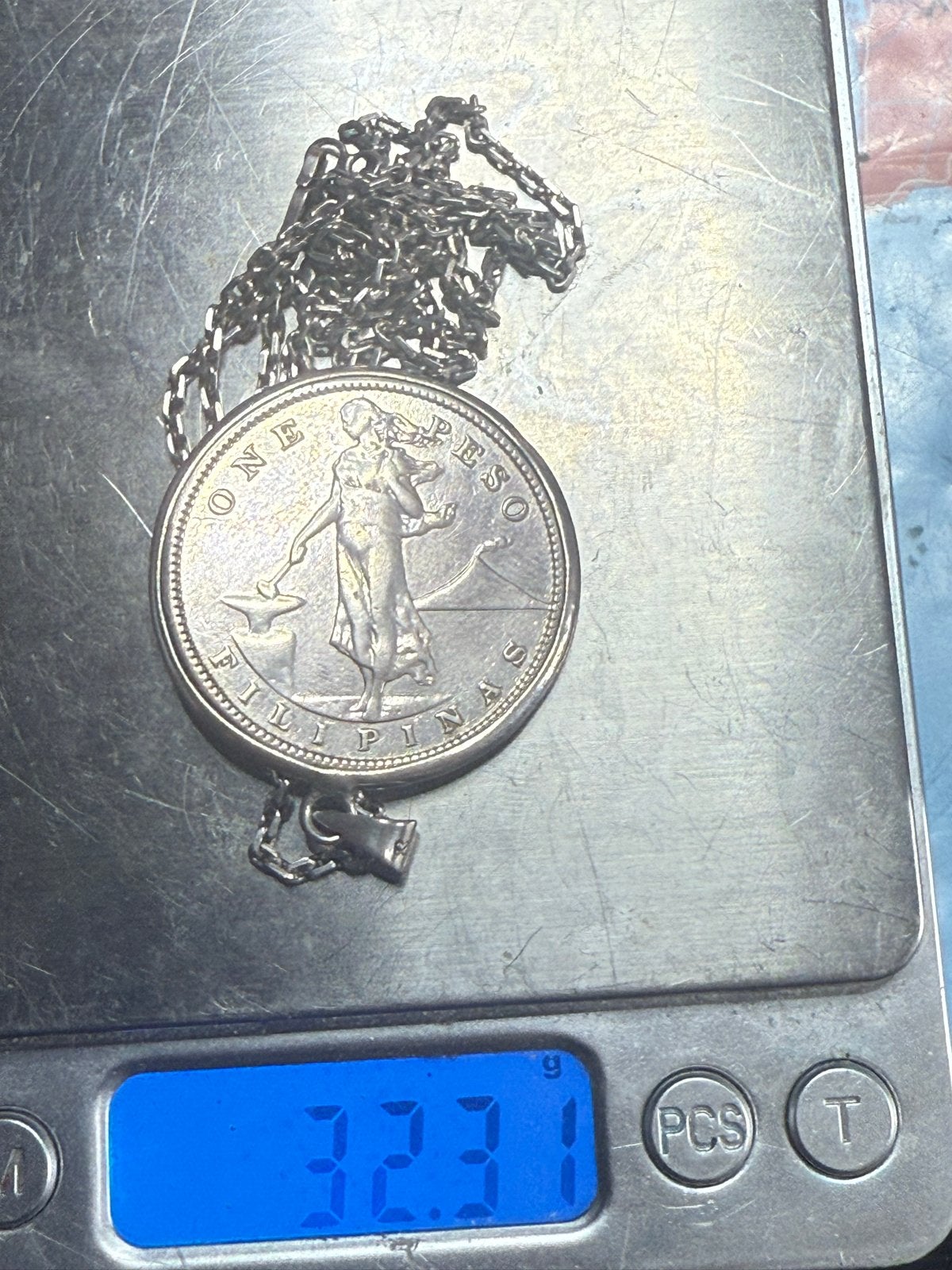 Zilveren munt hanger Filipijnen 1909 met ketting, Ophalen of Verzenden, Zilver, Buitenland