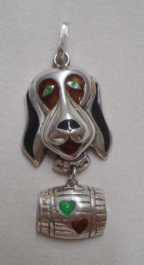 Zilveren grote vintage hanger Basset Hound hond nr.429, Verzenden, Zo goed als nieuw, Zilver, Dier