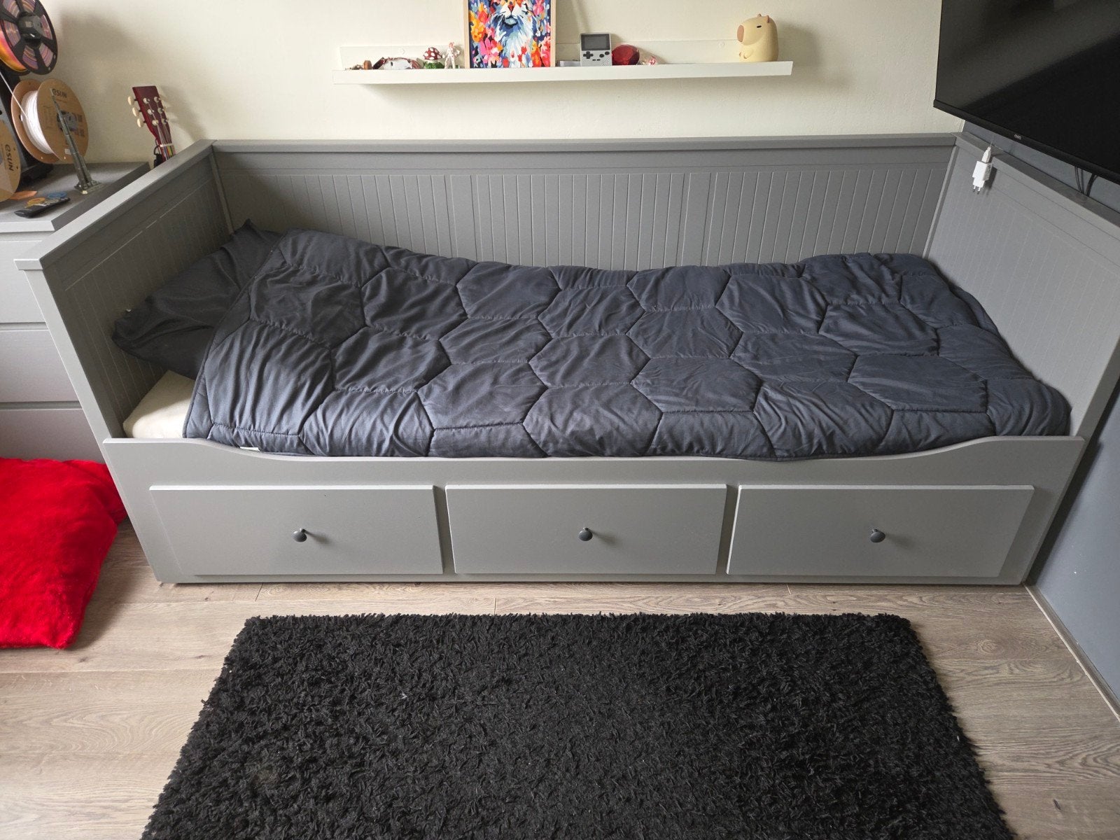 Ikea Hemnes Grijs uitschuifbaar bed met opberglades, Ophalen, Tweepersoons, 80 cm, 200 cm