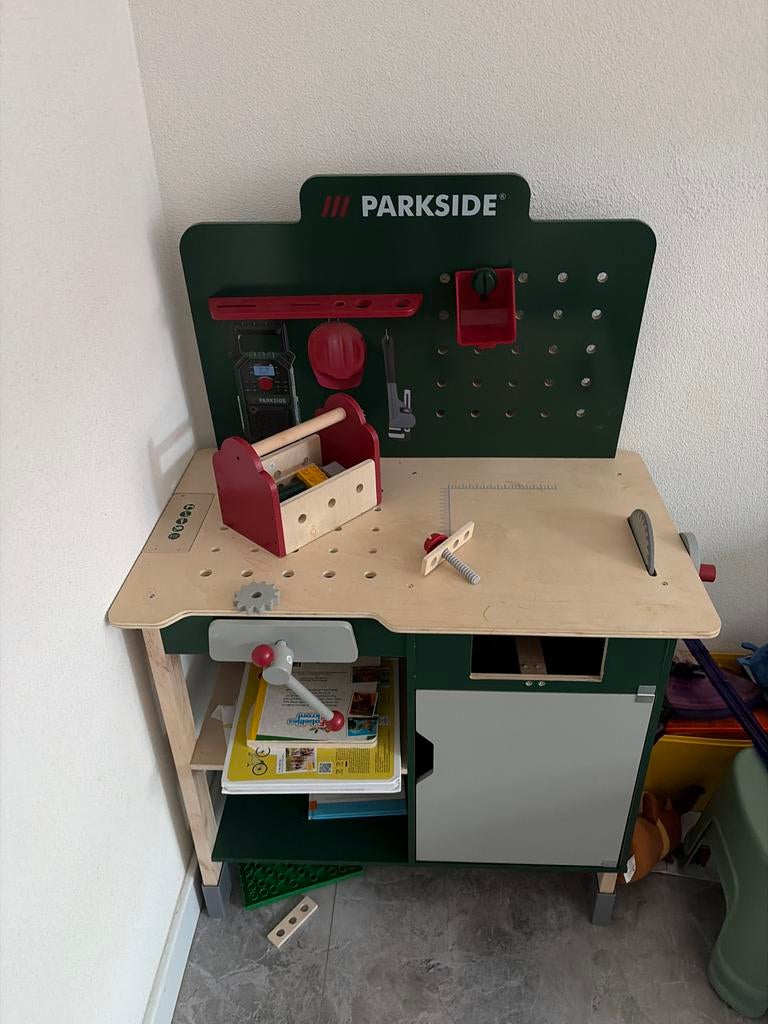 Parkside Kinder Werkbank met Gereedschap houten, Ophalen of Verzenden, Gebruikt, Jongen of Meisje