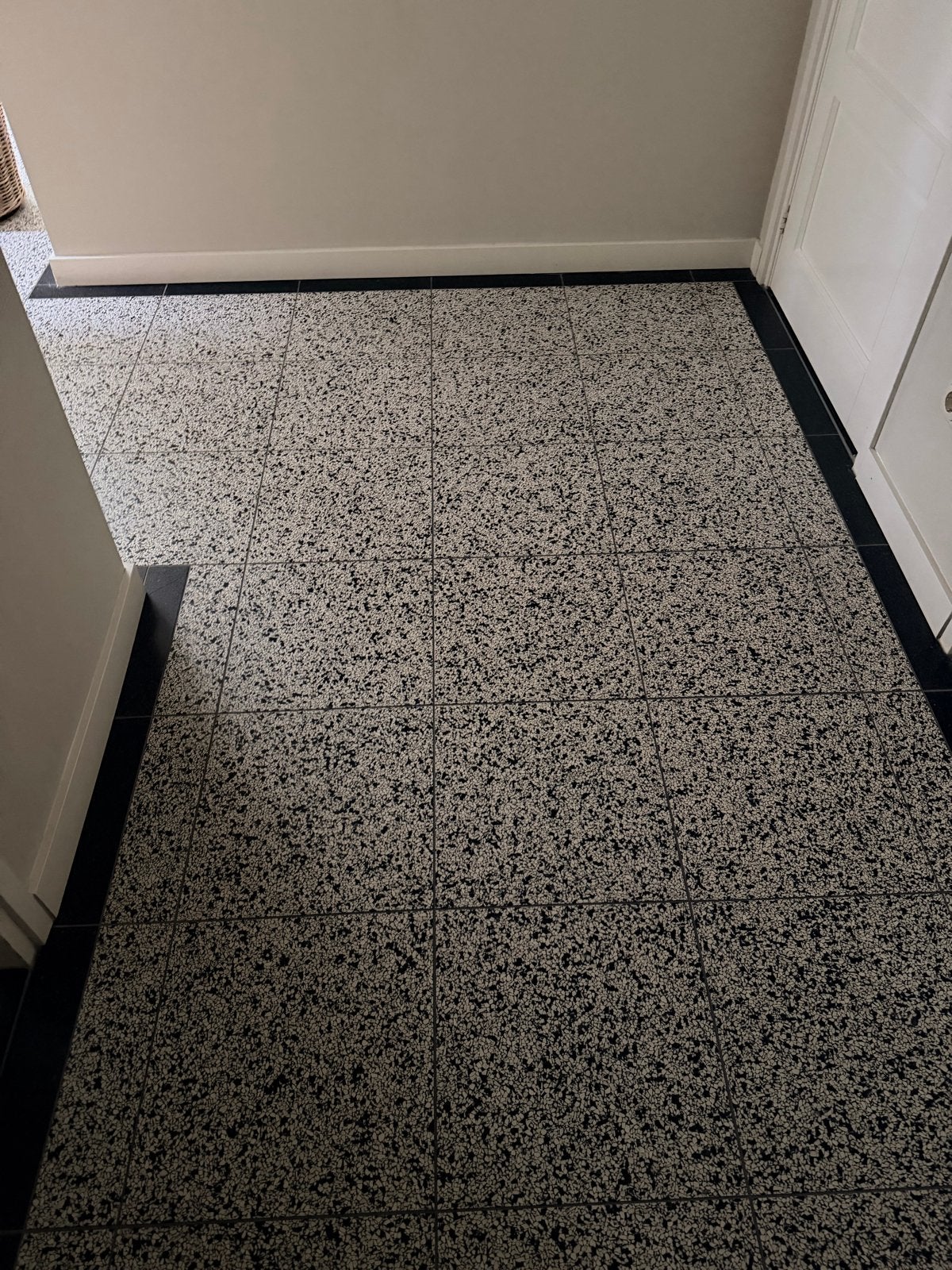 Terrazzo Vloertegels - Zwart/Wit Spikkelpatroon, Ophalen, Zo goed als nieuw, 10 m² of meer, Vloertegels
