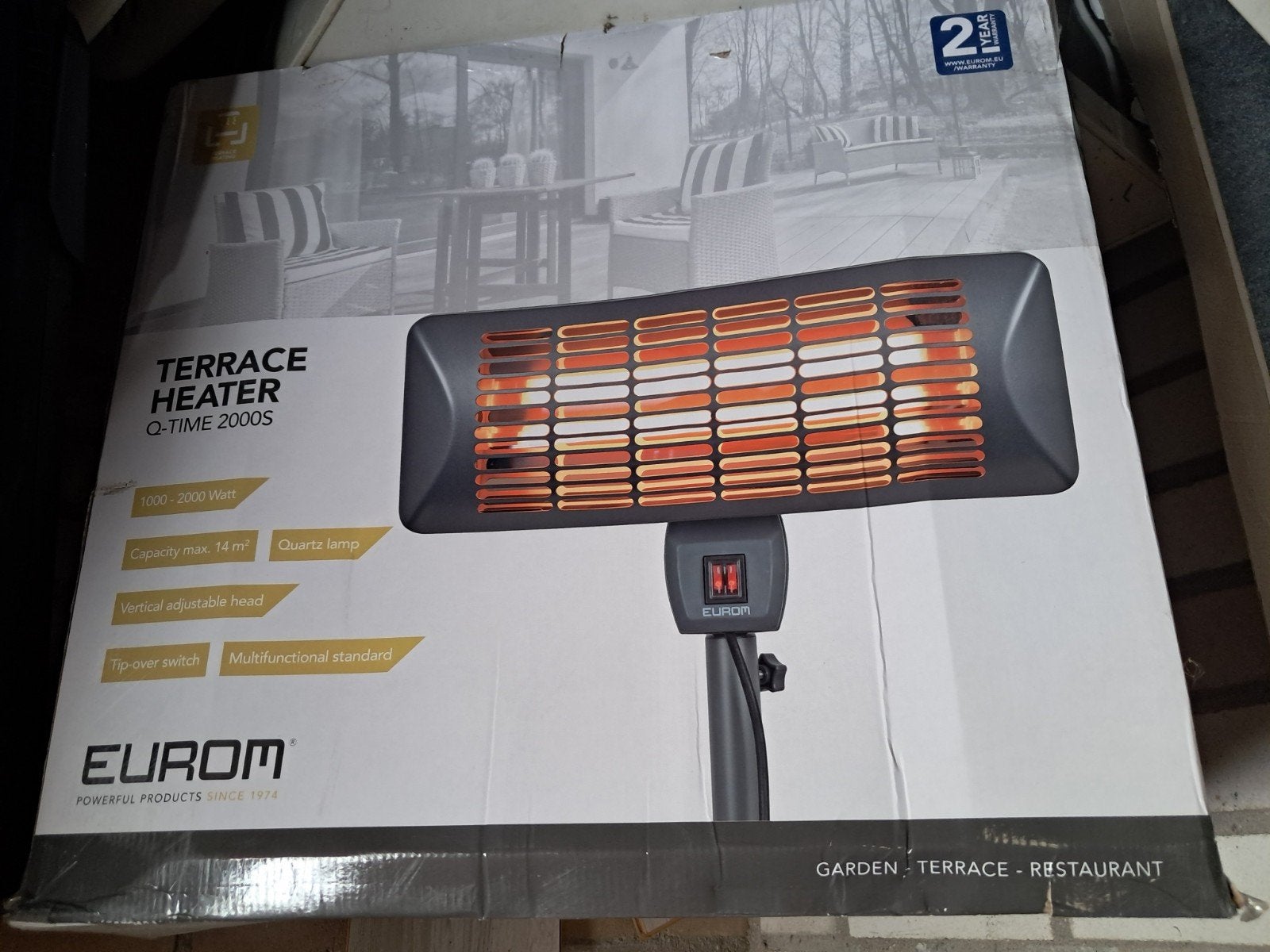 Eurom Q-Time 2000S Terrasverwarmer - Nieuw in doos, Ophalen, Nieuw, Elektrisch, Draaibaar