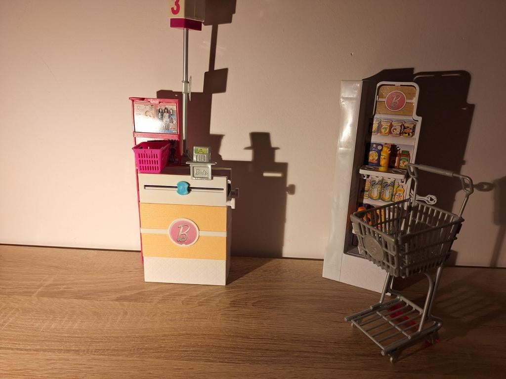 Barbie Supermarkt Speelset met Kassa en Winkelwagen, Kinderen en Baby's, Ophalen of Verzenden, Gebruikt, Barbie