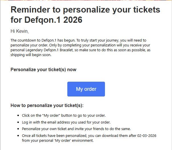 Defqon zondag (niet gepersonaliseerd), Eén persoon