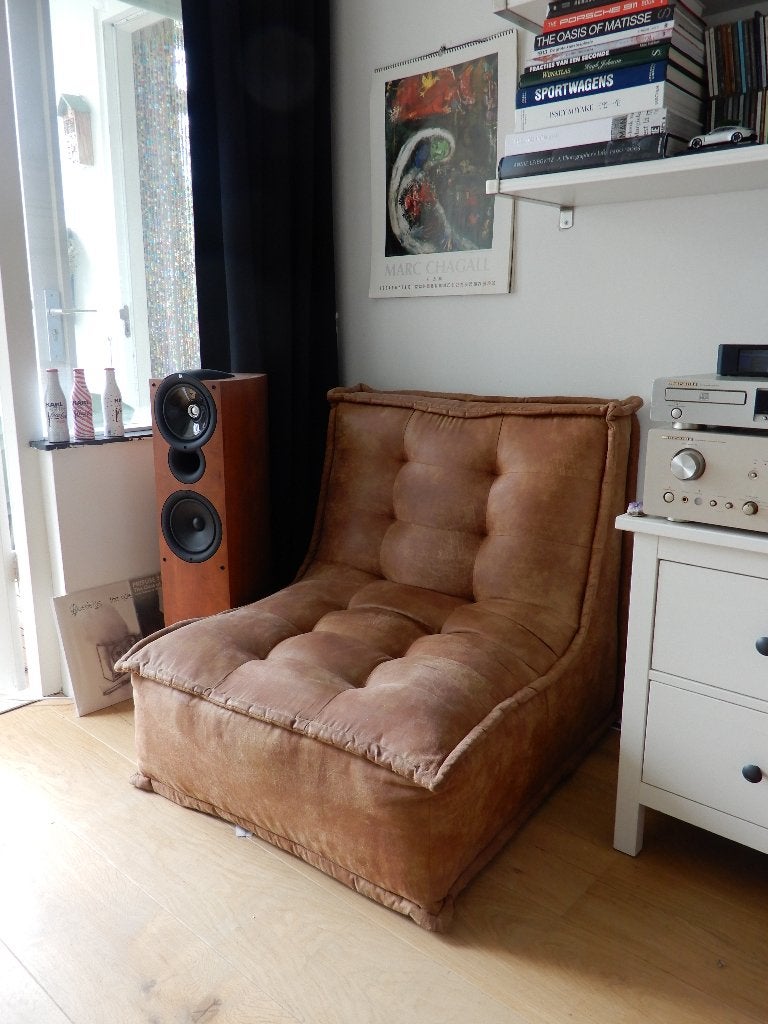 lounge stoel / loveseat bruin leer, Ophalen, Gebruikt, 75 tot 100 cm, Leer