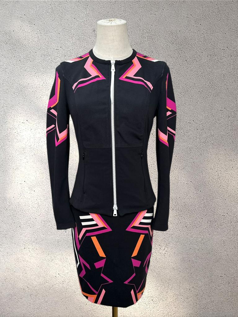 Marc Cain Black Geometric Print Jacket and Skirt Set size  S, Ophalen of Verzenden, Zo goed als nieuw, Zwart