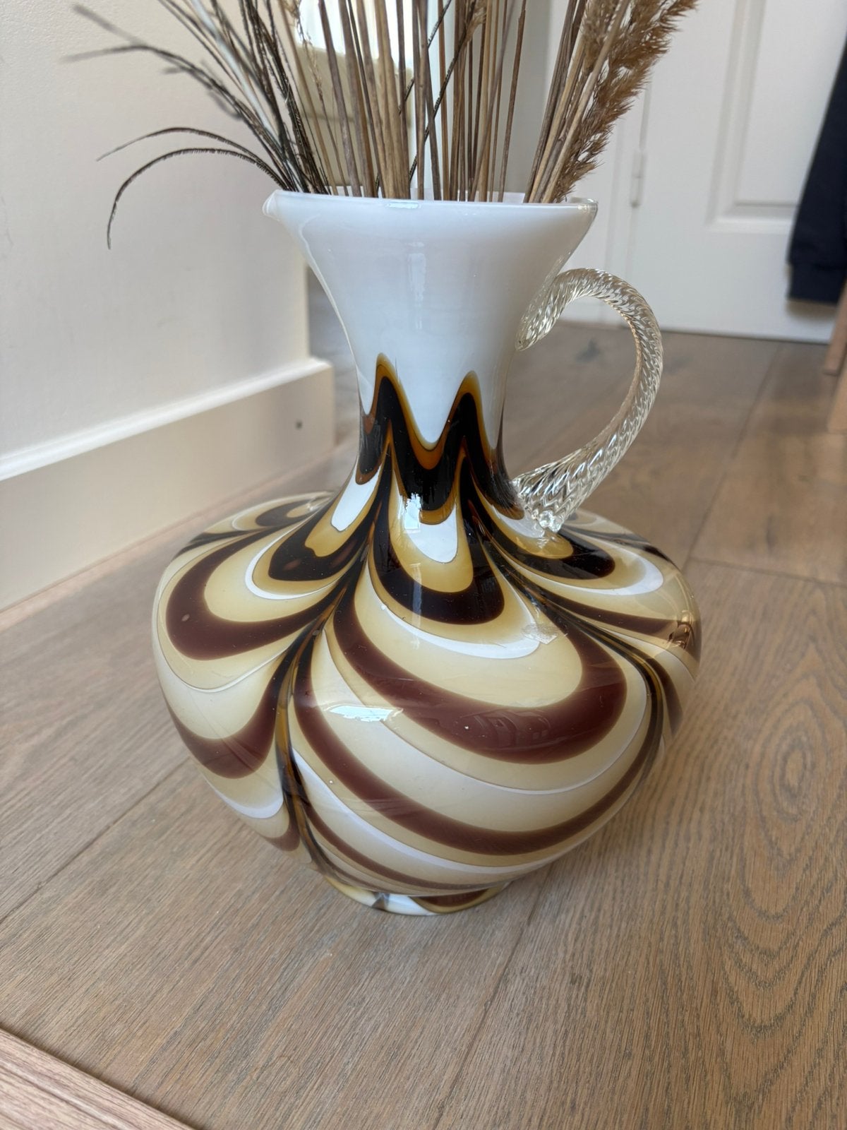 Mooie van Italiaans glas vaas. Van het Opaline Florence., Ophalen of Verzenden, Handgemaakt, 32 cm, Glas