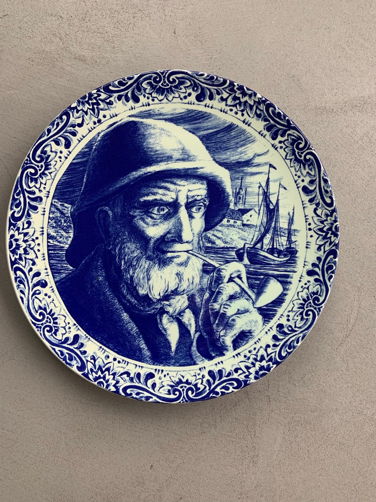 Boch La Louvière Delfts Blauw Wandbord Visser, Ophalen