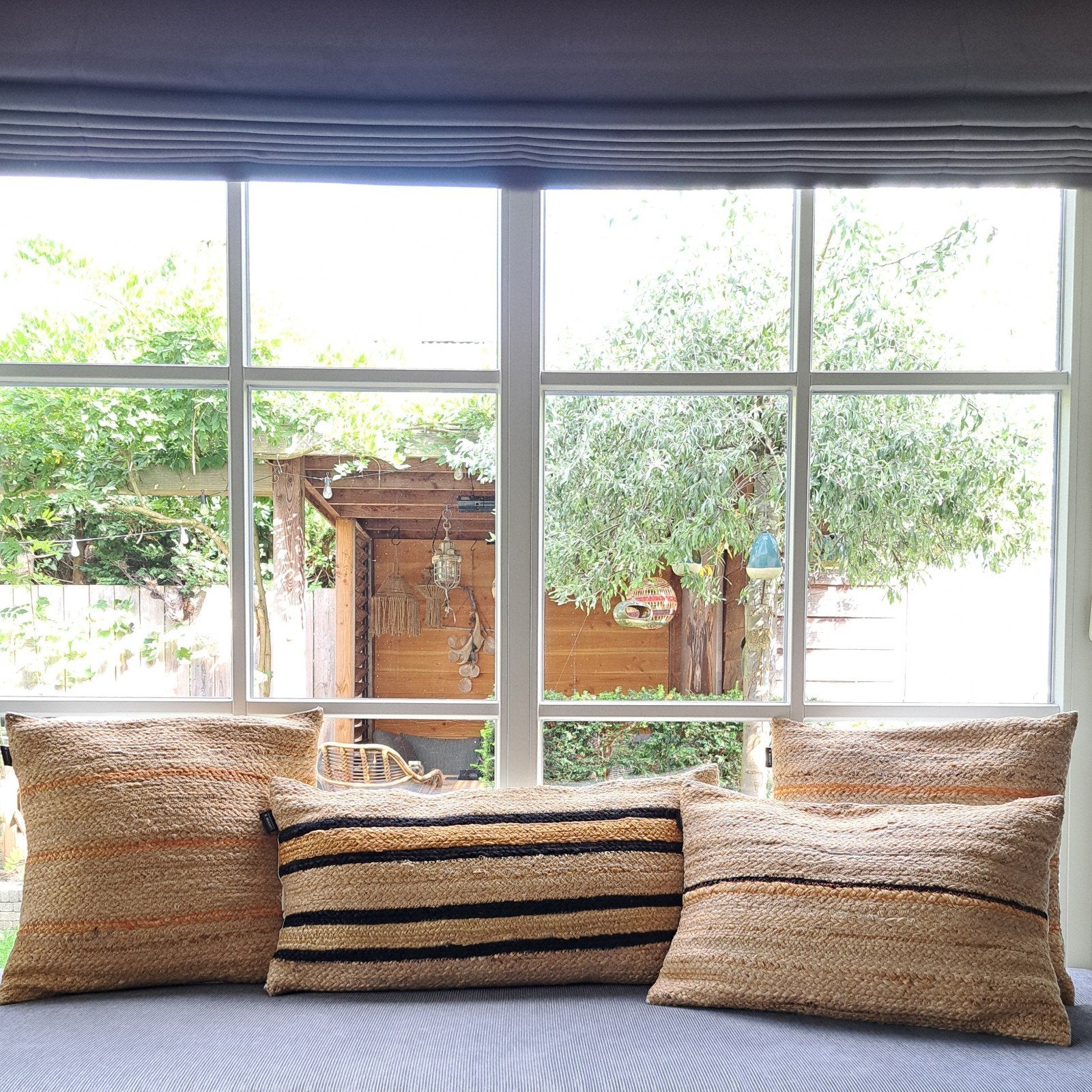 LOODS5 Jute Sierkussens met Strepen - Set van 4, Huis en Inrichting, Ophalen, Overige merken, Meerkleurig, Met print
