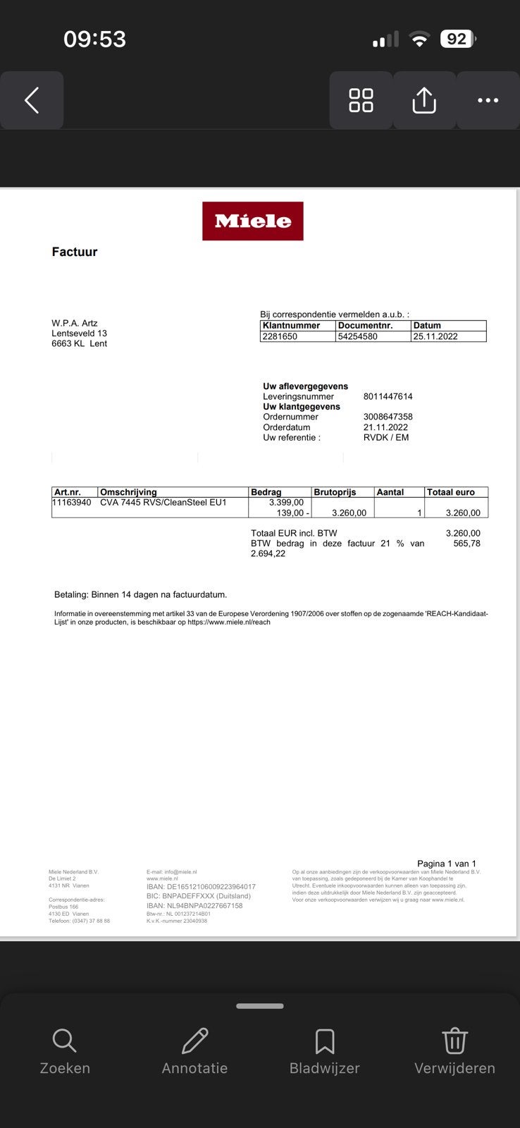 Foto 4 van Miele CVA 7445 inbouwkoffiemachine slechts 3740 bereidingen