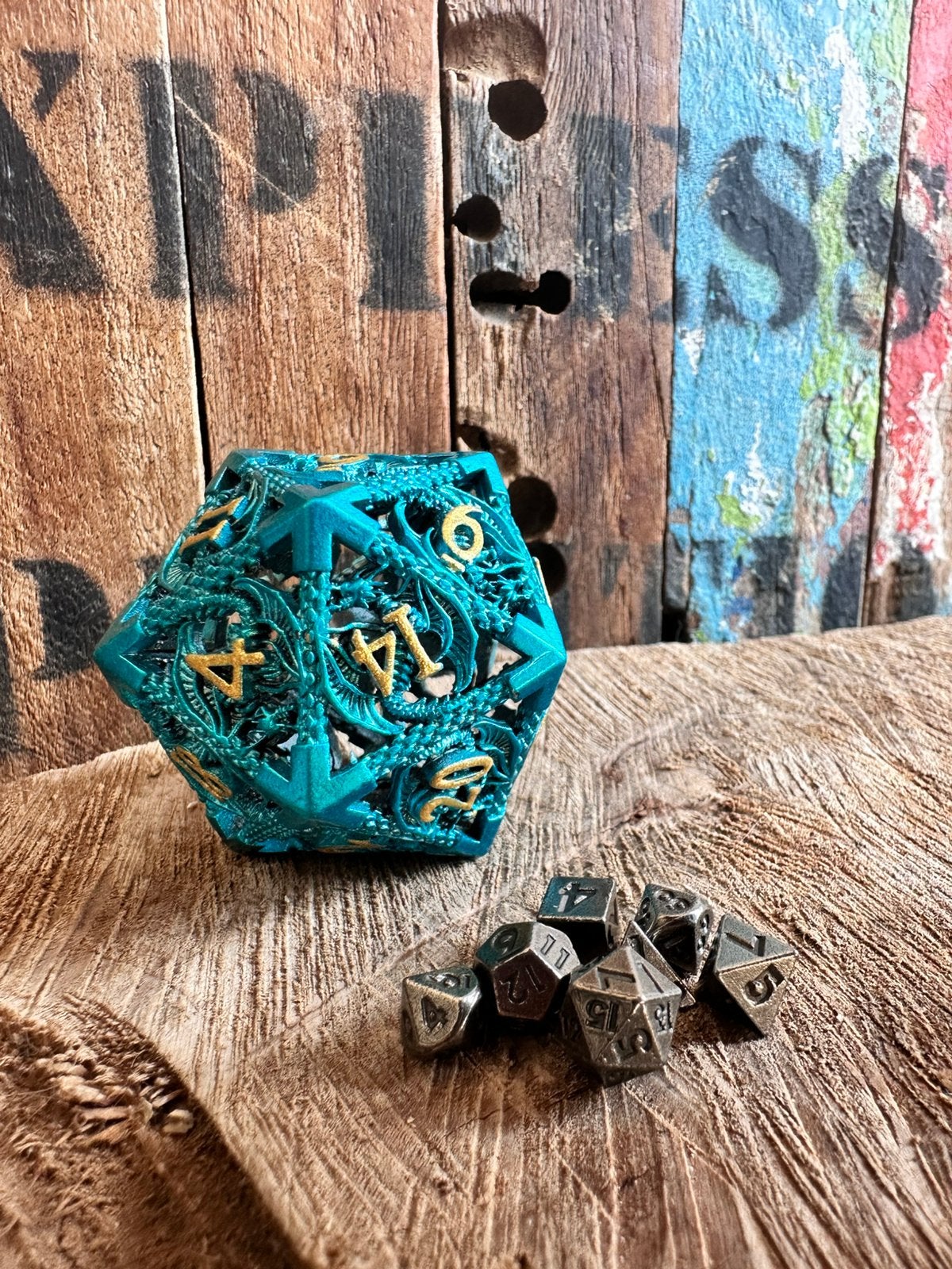 DND dice / XL dobbelsteen / blauw / reisset / RPG / Metal