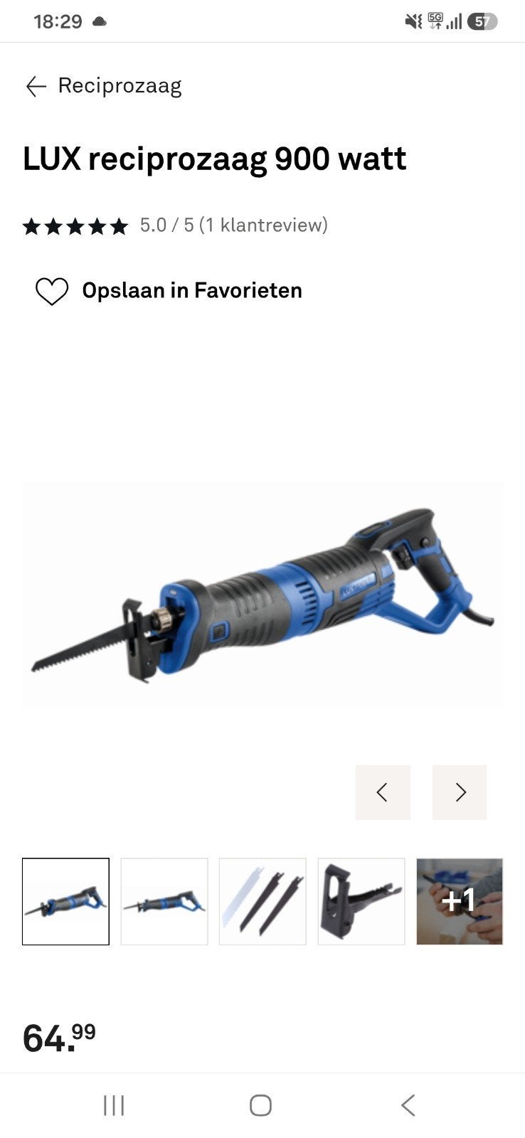 reciprozaag, Ophalen, 70 mm of meer, 600 tot 1200 watt, Zo goed als nieuw