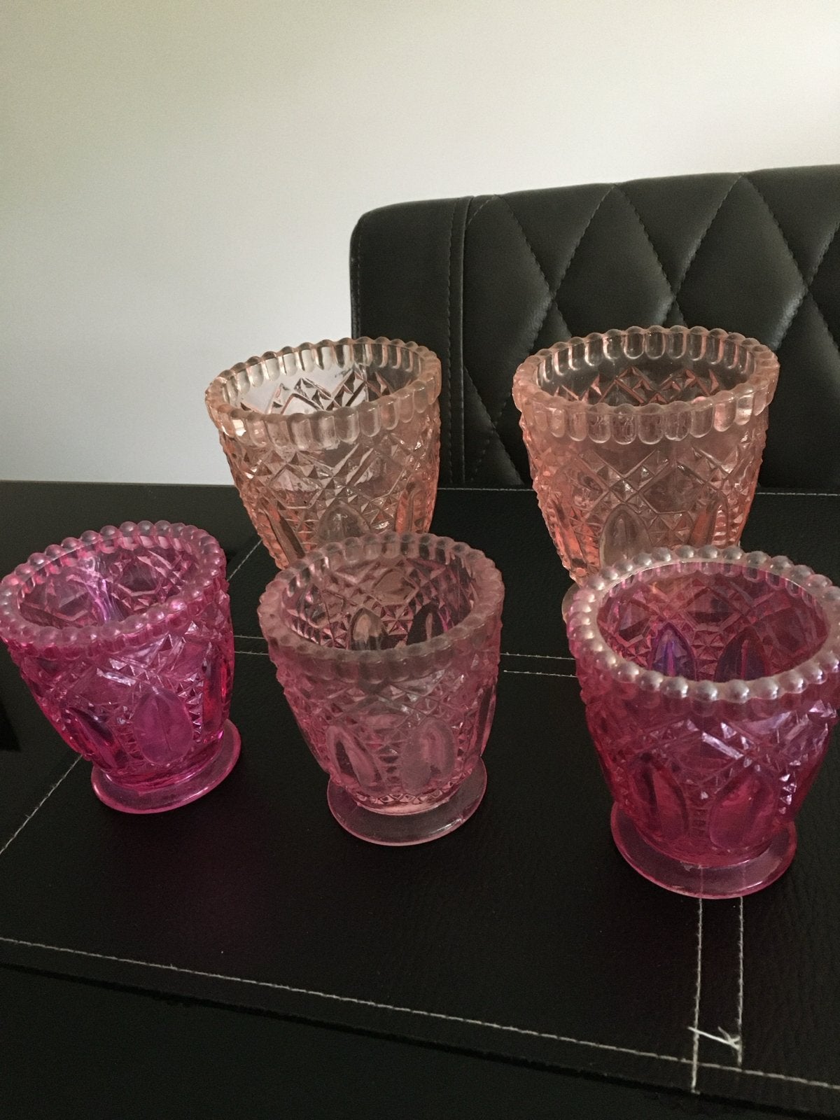 Set van 5 roze glazen theelichthouders/schaaltjes, Ophalen of Verzenden, Zo goed als nieuw, Roze