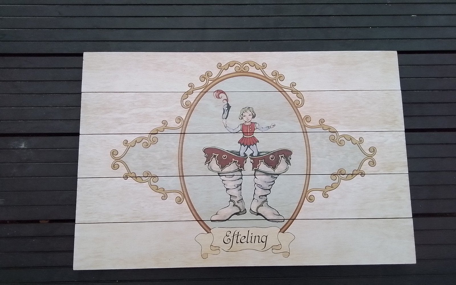 Houten schilderij Efteling Klein Duimpje 58x38 cm, Ophalen, Gebruikt, Overige typen