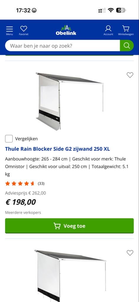 Rainwand van Thule (luifelzijwand), Ophalen, Zo goed als nieuw