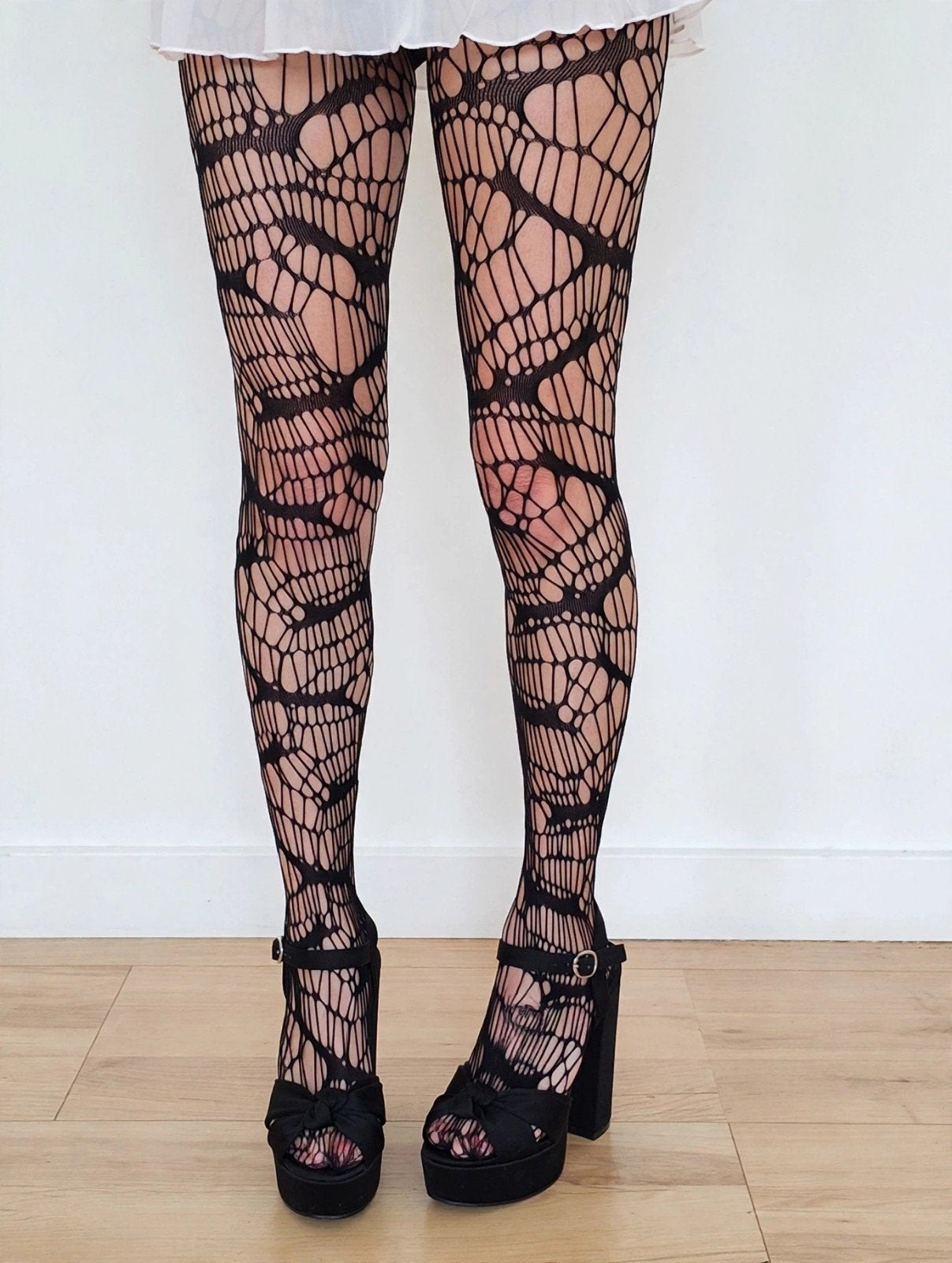 Zwarte panty met uniek webpatroon, Zwart, Overige maten, Ophalen of Verzenden, Panty