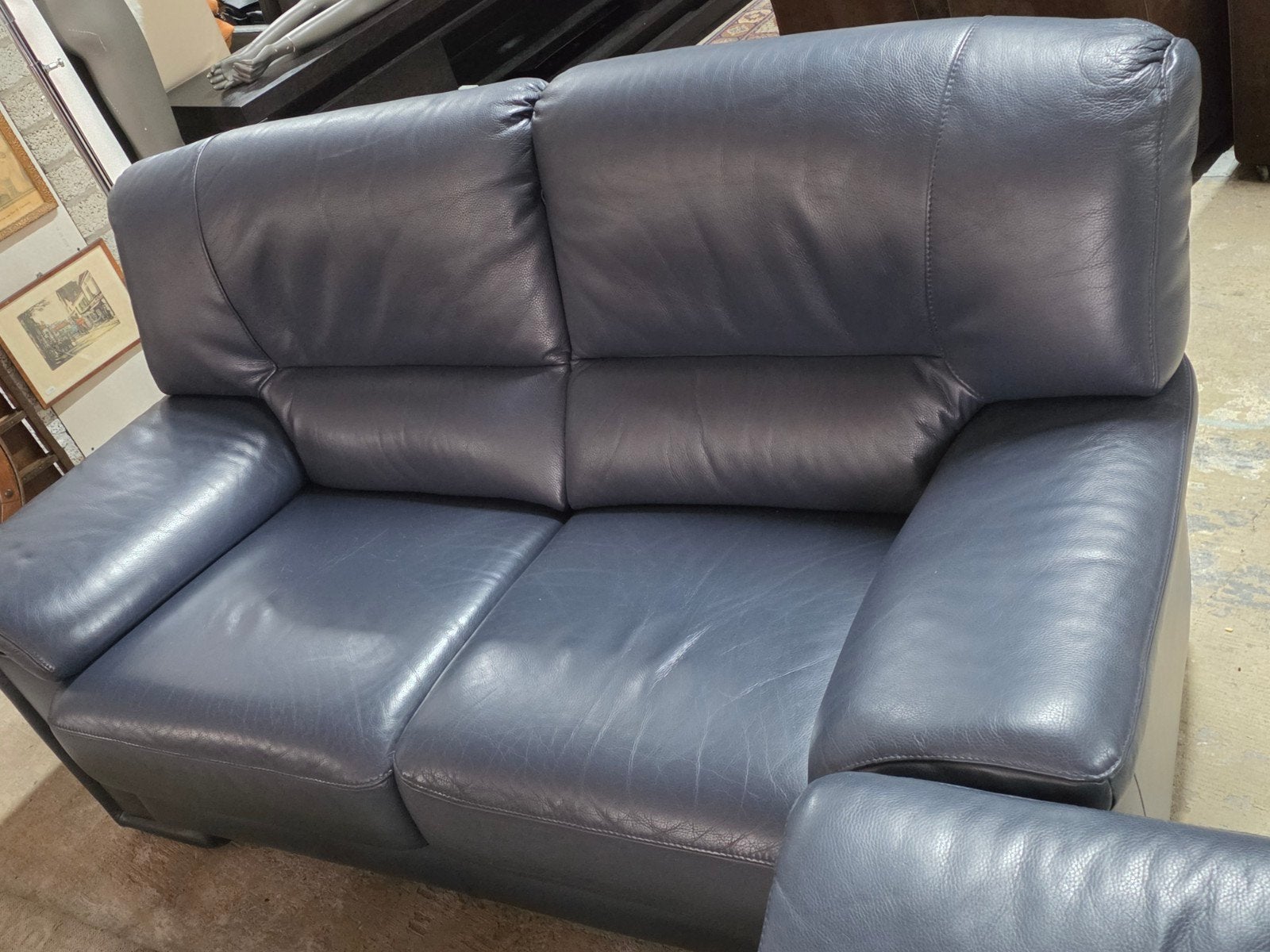 Set van 2 leren banken: 3-zits (217cm) en 2-zits (170cm), Gebruikt, Minder dan 75 cm, Onbekend, Leer