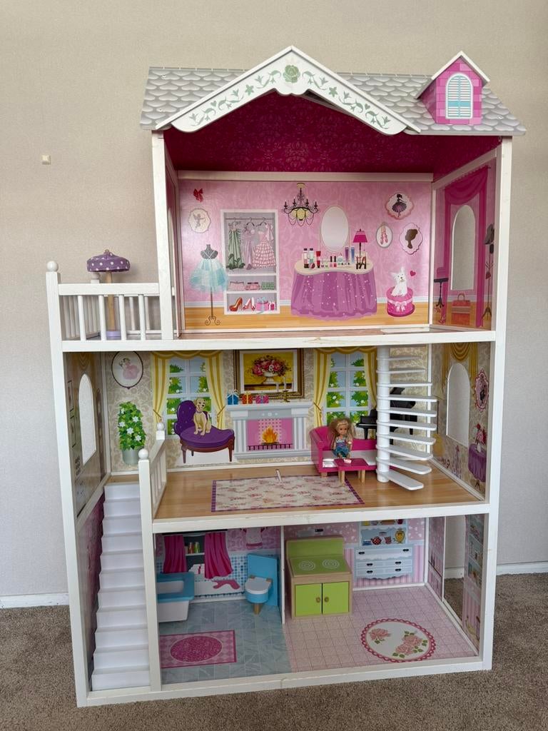 Houten barbie- en poppenhuis Bandits & Angels, Kinderen en Baby's, Speelgoed | Poppenhuizen, Ophalen, Zo goed als nieuw, Poppenhuis
