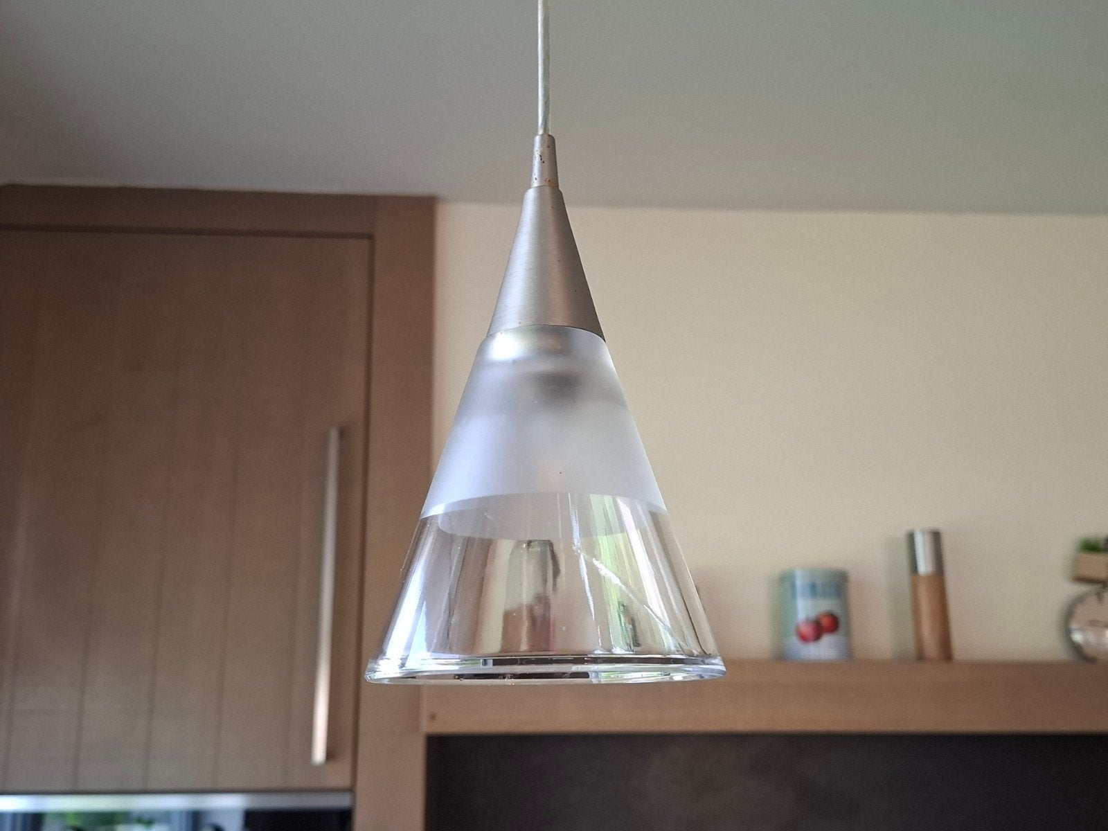 Moderne hanglamp met 3 kristalglazen kappen masterlight., Ophalen, Overige fittingen, Zo goed als nieuw, Glas