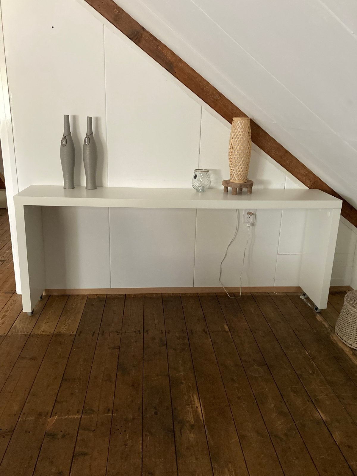 Witte sidetable op wieltjes - 191x78x36 cm, Ophalen, Overige materialen, Gebruikt, 150 tot 200 cm