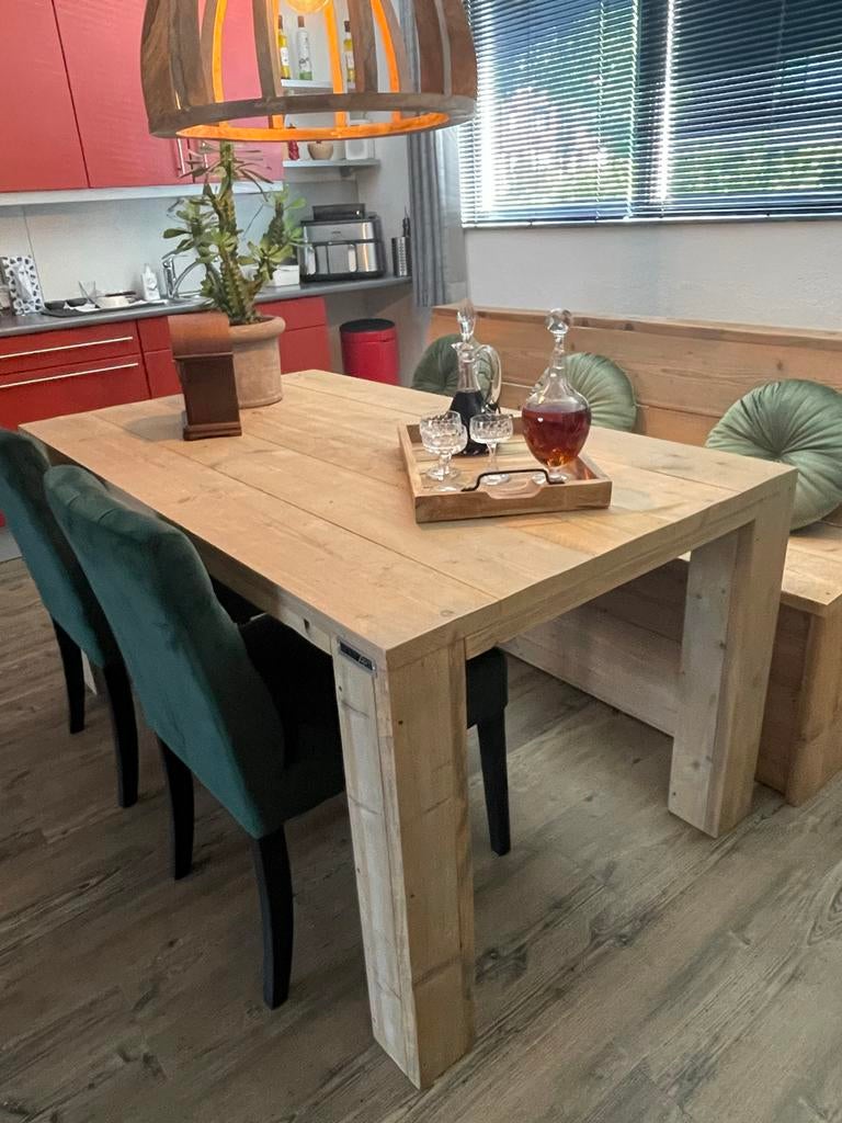 Steigerhouten bank 170 cm breed, achterkant open, Huis en Inrichting, Banken | Bankstellen, Ophalen of Verzenden, Zo goed als nieuw