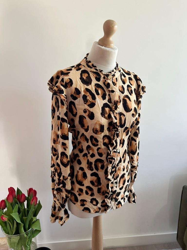 Fabienne Chapot maat 40 oatmeal panter Leo frill top 1393, Maat 38/40 (M), Bruin, Ophalen of Verzenden, Zo goed als nieuw