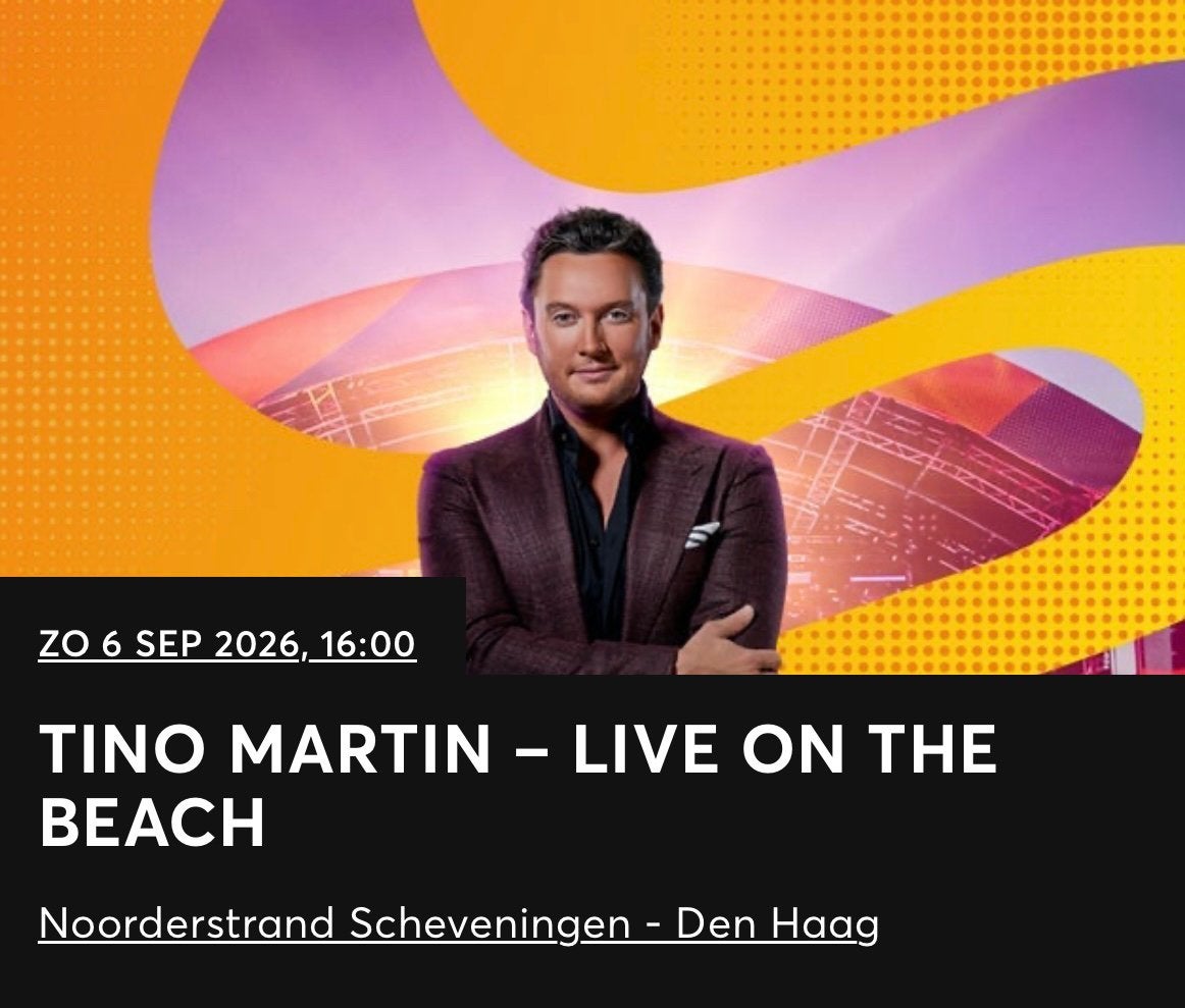 2 tickets LIVE on the BEACH Tino Martin 6 september, Tickets en Kaartjes, Concerten | Nederlandstalig, Twee personen, September