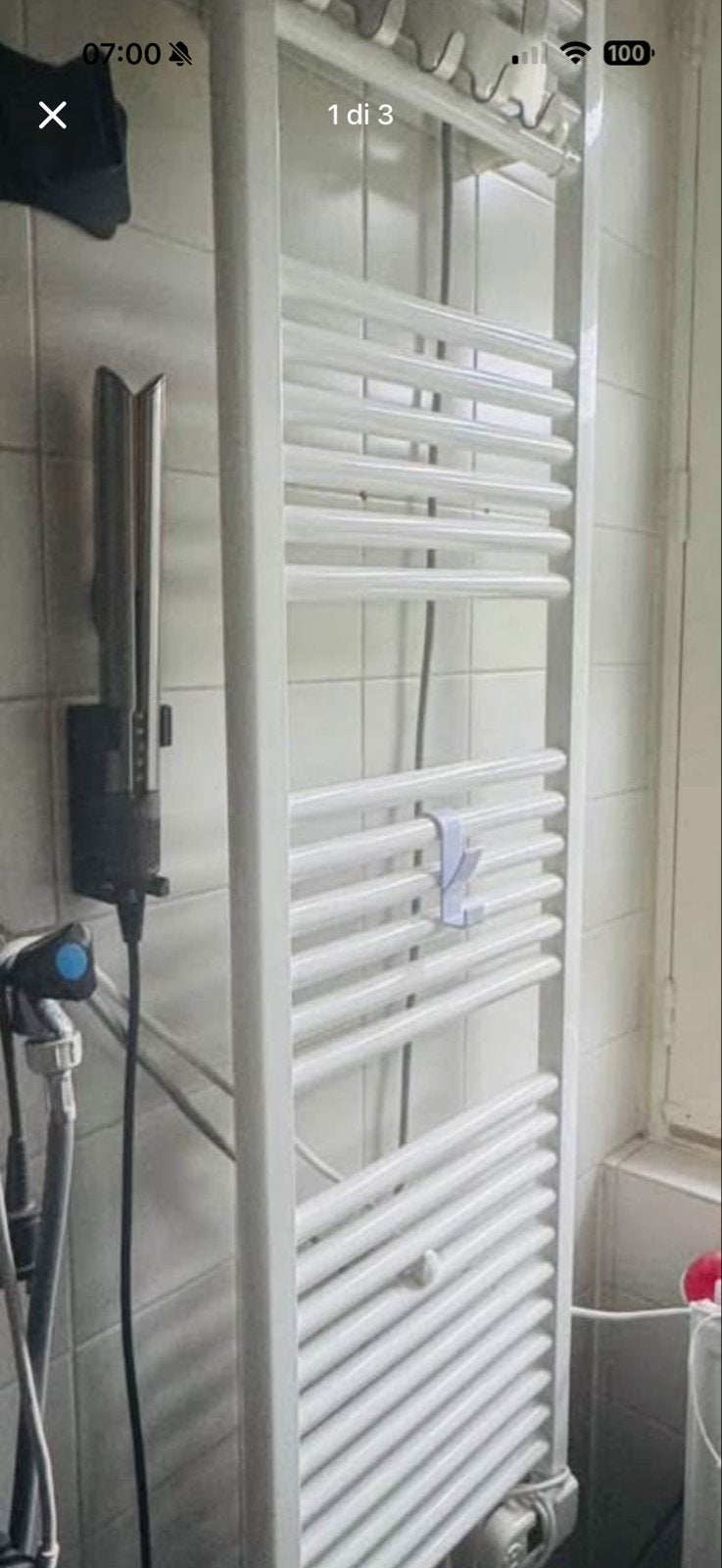 Witte handdoekradiator met elektrische verwarming, Gebruikt, Radiator, Minder dan 60 cm, Ophalen of Verzenden