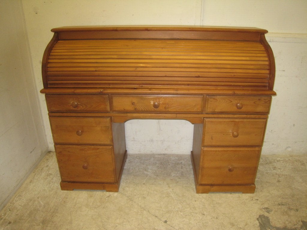 Vintage grenen bureau/secretaire met 7 lades, Huis en Inrichting, Bureaus, Niet ingevuld, Gebruikt, Niet ingevuld, Niet ingevuld