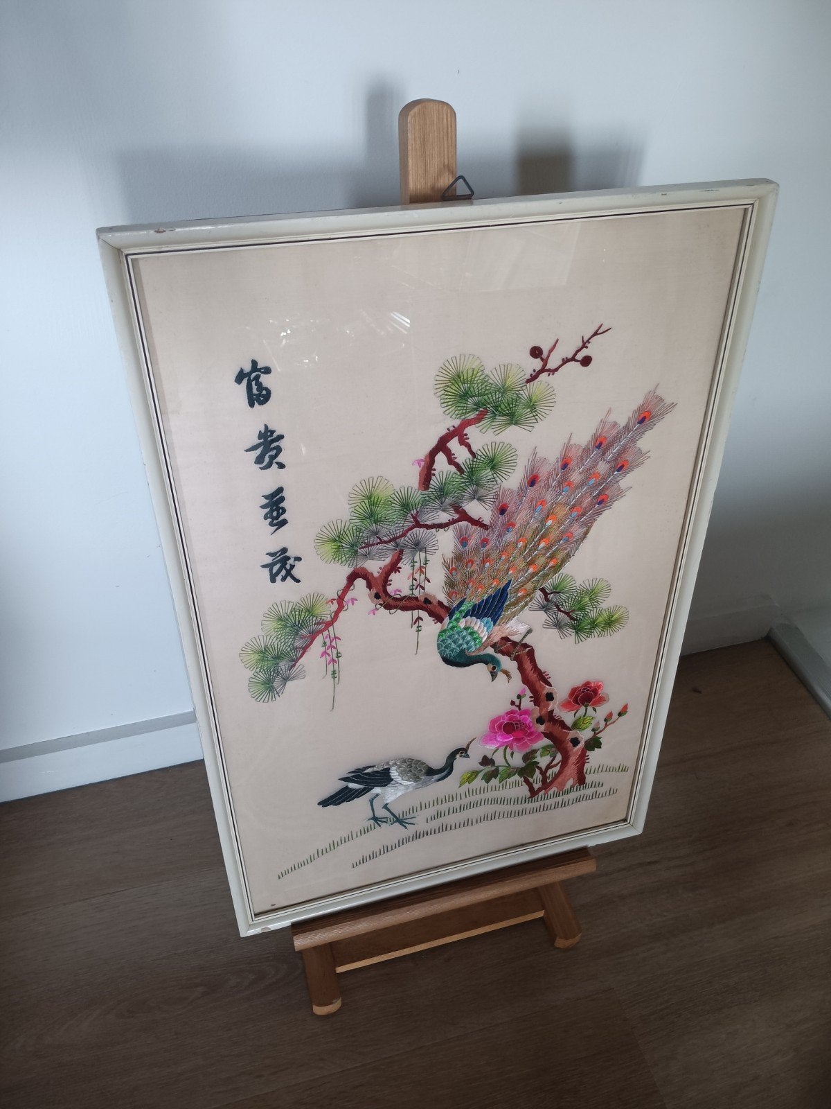 Vintage Chinees Borduurwerk: Pauwen en Levensboom (40x60cm), Ophalen of Verzenden